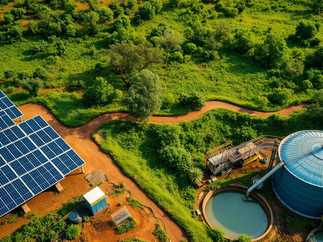 Renewable energy infrastructure beside green landscape