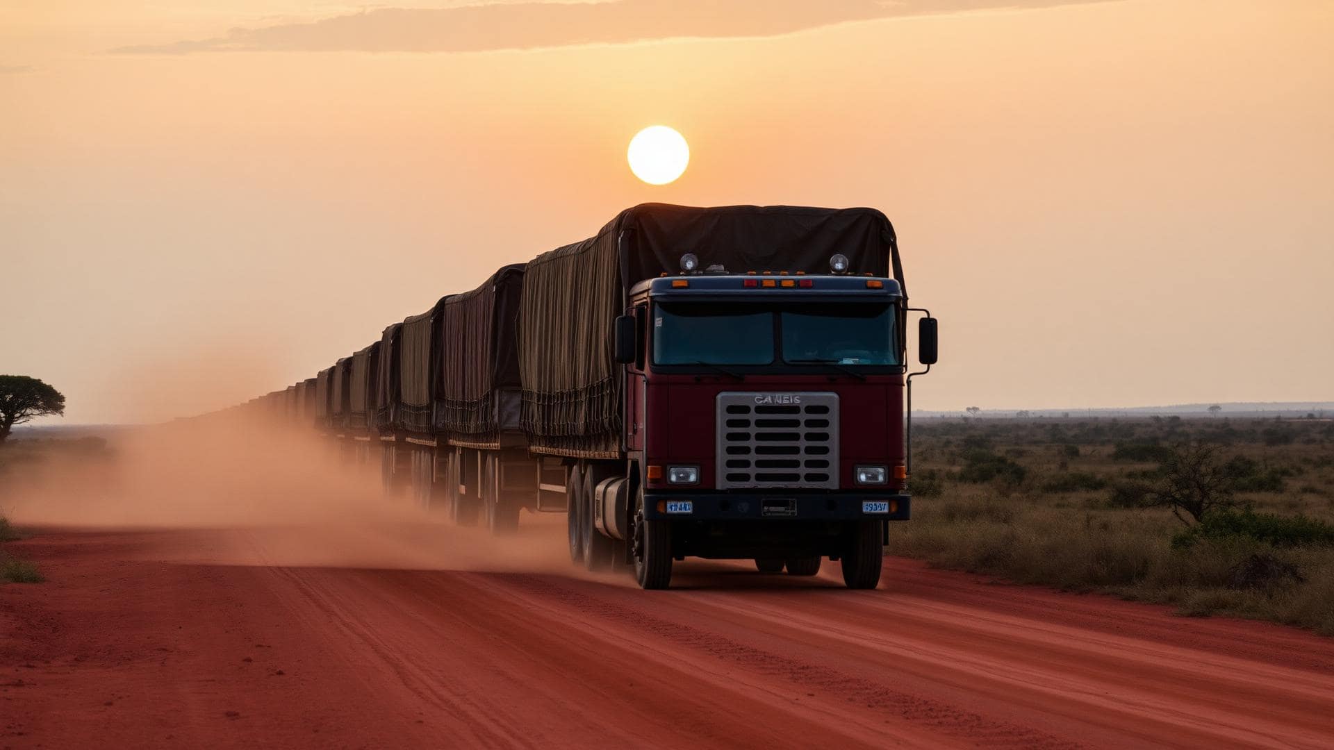 Heavy transport convoy on an industrial haul road